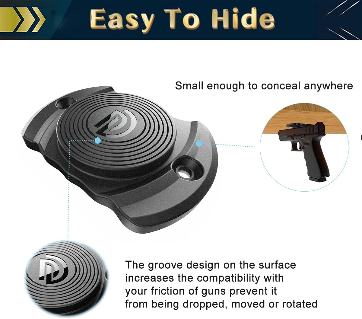 DD Gun Magnet 33 lbs.Rated Magnetic Gun Mount, Anti Scratch HQ Rubber Coated Concealed Firearm Holder for Car,Wall,Truck,Desks,Safes and Vehicle