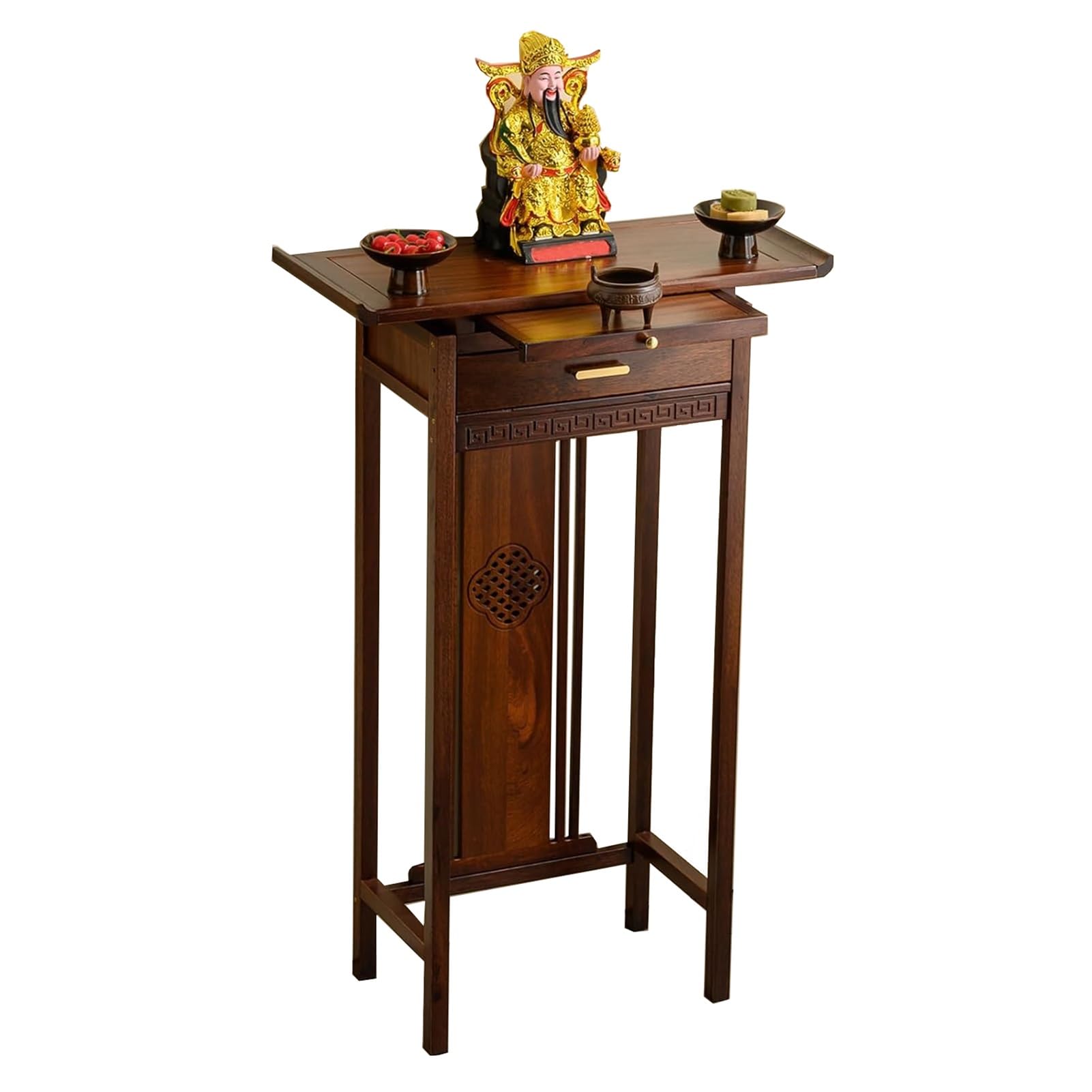 Autel de méditation en bois avec rangement de bureau et espace pooja - meuble de 108 cm