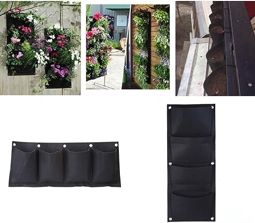 Miniatura 5 de 4 bolsillos horizontales de fieltro para plantas de jardín, bolsas de cultivo para colgar en la pared, bolsas para macetas para interiores y