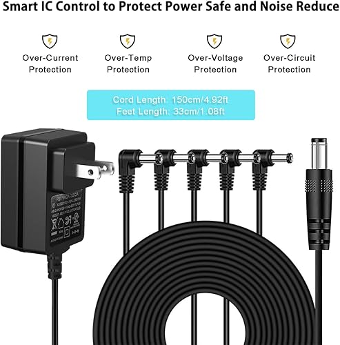 Miniatura 2 de JOYO Adaptador de fuente de alimentación de 12 V 1.5 A CC para teclado, piano digital, pedales de guitarra, cargador de pared de CA mini