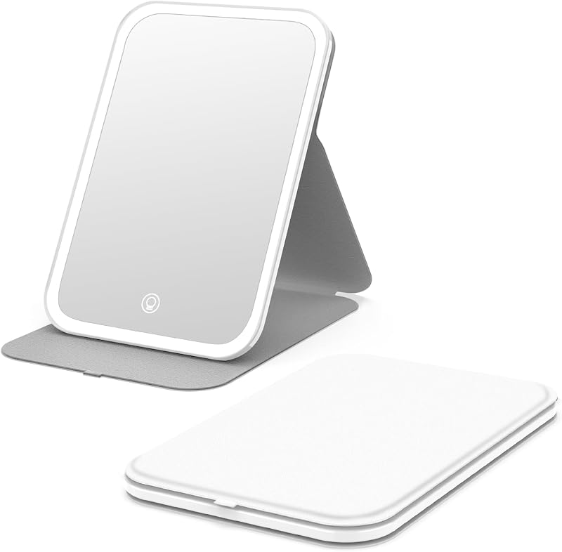 Espelho compacto dobrável Kintion com iluminação LED, branco