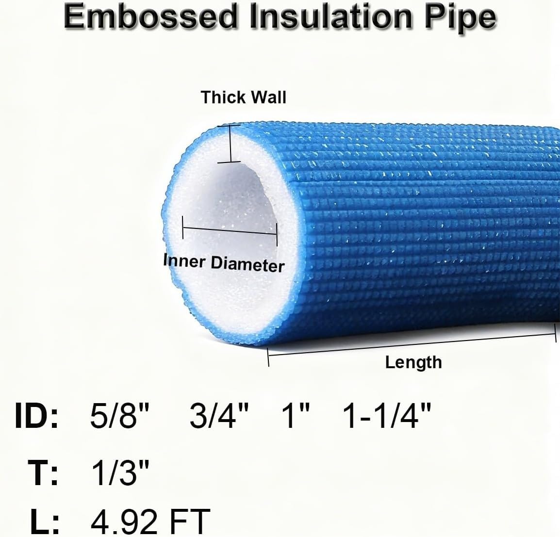 Tubo isolante in schiuma per tubi da 1,6 cm, 1,9 cm, 2,5 cm, 1-0,6 cm, diametro interno 1,50 m, guaina isolante termico (rosso, ID 1 "x T 1/3")