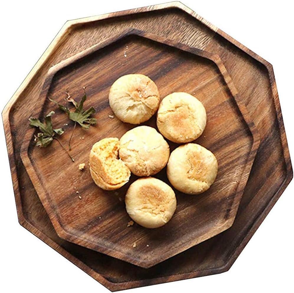 QPLUS Set of 2 Acacia Wooden Octagon Square Trays Serving Bread Plates for Fruit Salad Platter Vegetable Food Dish