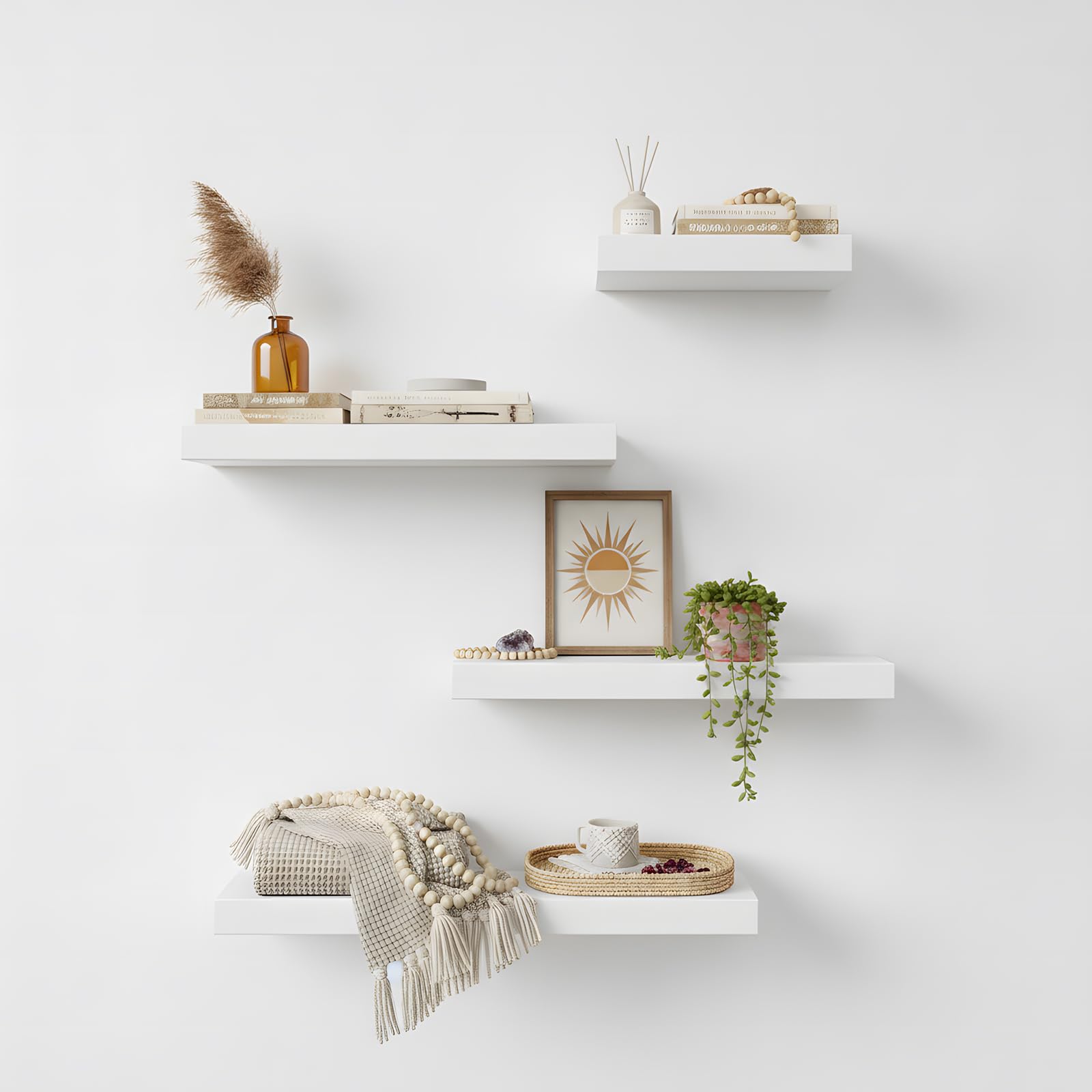 Wandregal, Regale Weiß Wand 40cm, 5er-Set Schweberegal Weiss, Moderne dekorative Regalbrettmit sauber Verarbeitet für Schlafzimmer, Küche, Büro, Wohnzimmer usw
