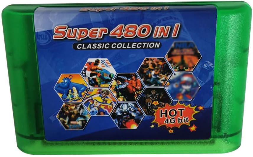 480in1 Game Cartridge for Sega - Genesis 16 bit Game Card Classic Collection (Transparent Green)