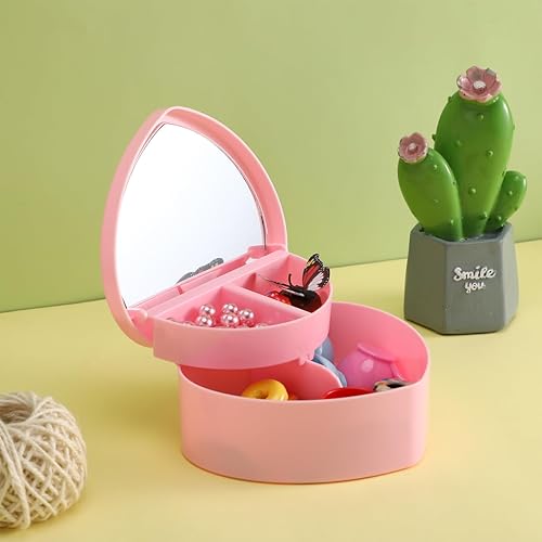 Miniatura 3 de Cabilock Joyero en forma de corazón para niña Organizador de almacenamiento de joyas rosa con espejo de maquillaje de corazón vitrina de joyería