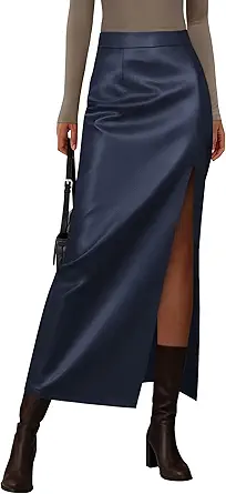 PRETTYGARDEN Womens Faux Leather Skirts 2025 Fall Fashion Bodycon High Waisted Slit Work Office Winter Maxi Long Pencil Skirt