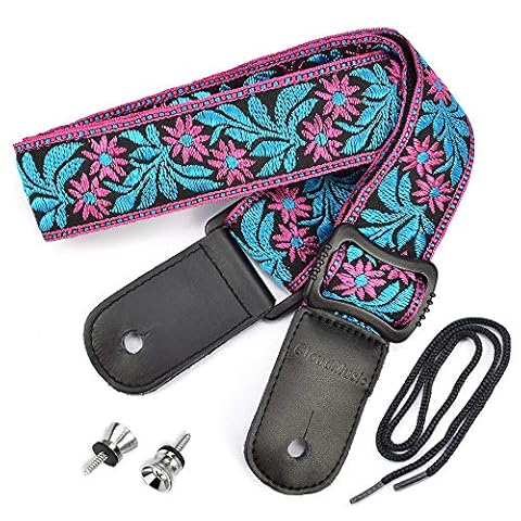 CLOUDMUSIC-Jacquard-Weave-Style-Hawaiian-Ukulele-Strap-Rosy-Flowers-With-Bright-Blue-Leaves