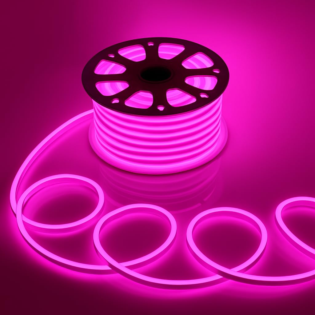 Gesto 16.4 Feet Neon LED Strip Light with 12V Adapter | Cuttable & Flexible Waterproof Rope Light for Wall Decor, Indoor & Outdoor Decoration, Custom Names, Signage & Diwali Decorative Lighting- Pink