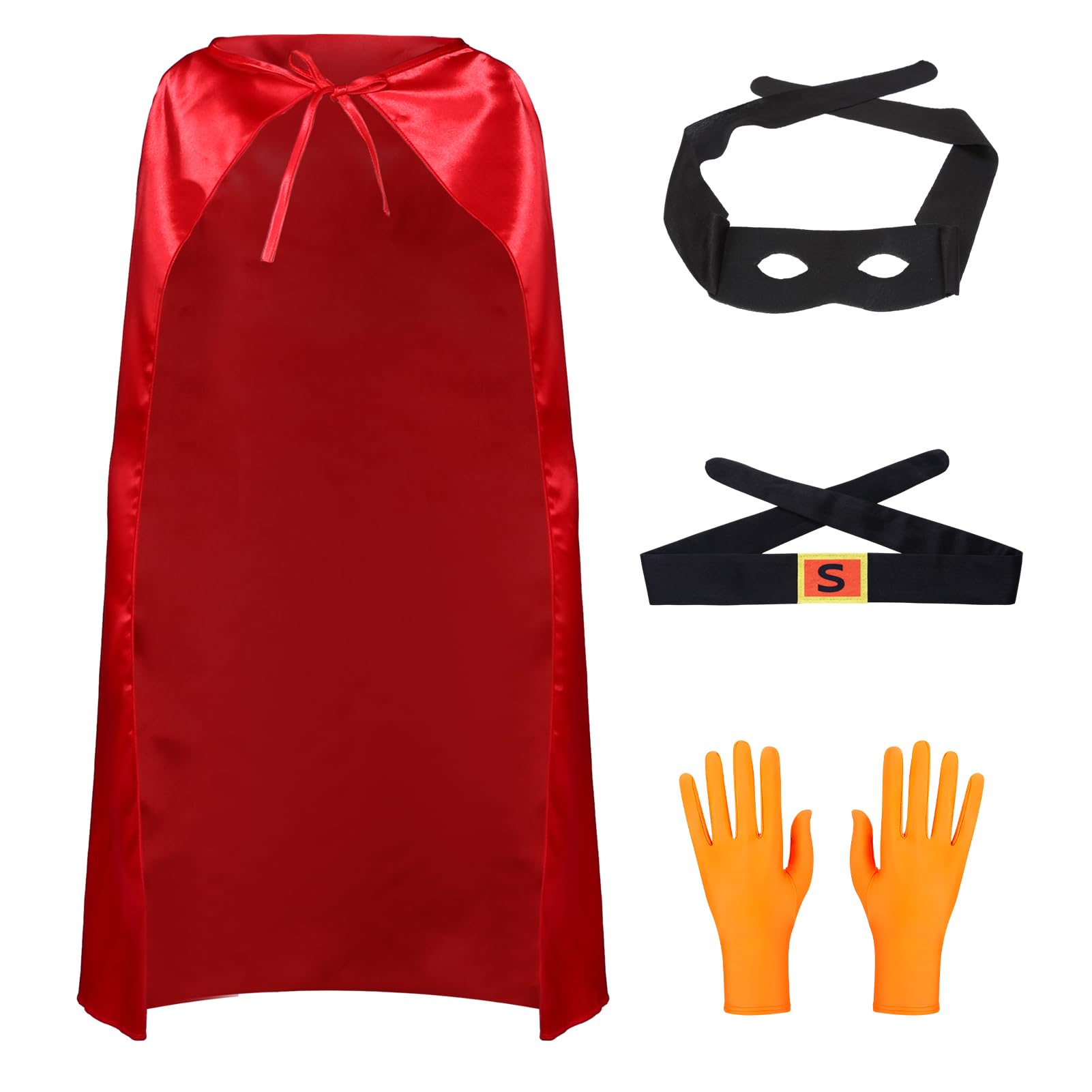 Apparlxer Super Potato Cloak Costume for Teen,4Pcs Potato Costume Superpotato Cosplay Outfits with Red Cloak Belt Eye Mask Orange Gloves,World Book Day Costumes for Teenager - Image 2