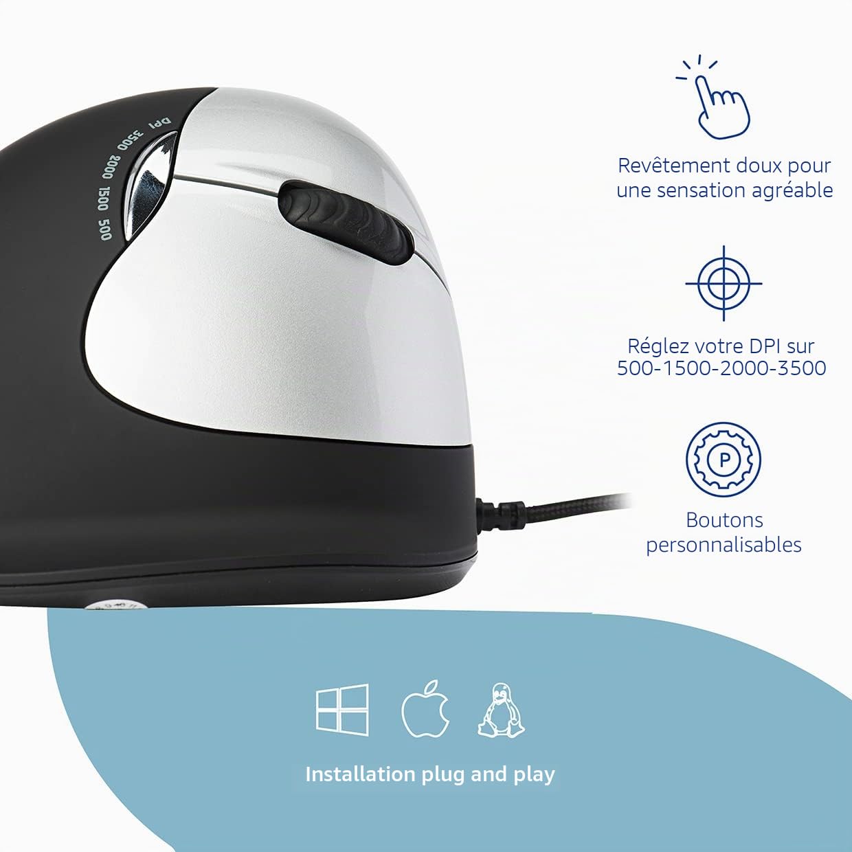R-Go He Break Mouse, Souris Ergonomique, logiciel Anti-Rsi, moyen (165-195mm), Droitier, filaire