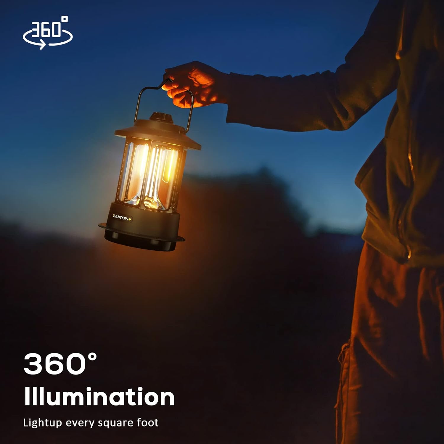 LED Camping Lantern Dimmable Retro Lamp Type C Rechargeable Emergency Light 105h Runtime for Power Outages Hurricane Outdoors Farmhouse Home Decor, Vintage Style (Black)