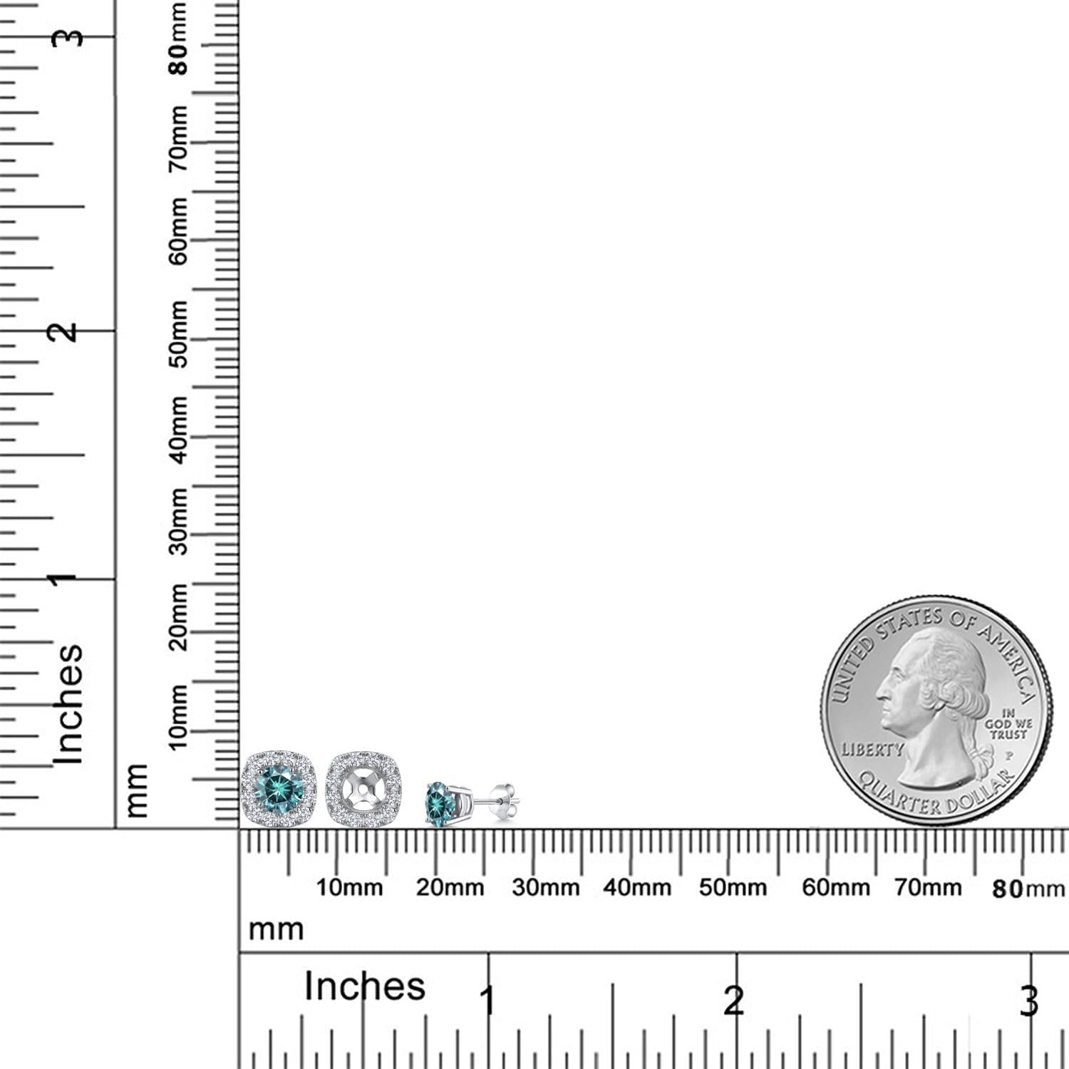 Gem Stone King 14K White Gold Customized and Personalized Round 5MM Gemstone Birthstone and Halo White Lab Grown Diamond Removable Earrings Jackets For Women - Image 6