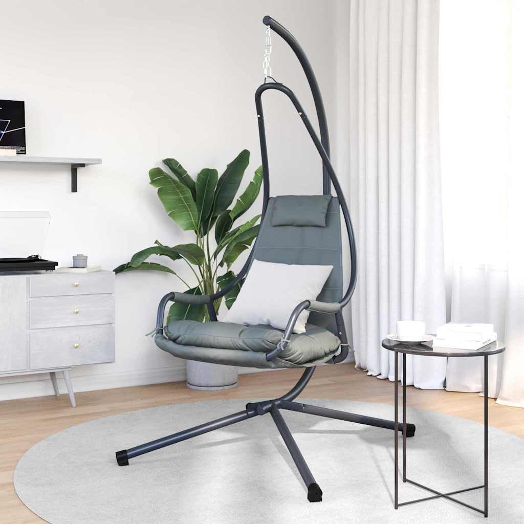 Silla colgante de acero antracita con cojín, plegable, 94 x 107 x 196,5 cm, para balcón, terraza, jardín e interior, tumbona de relajación ergonómica