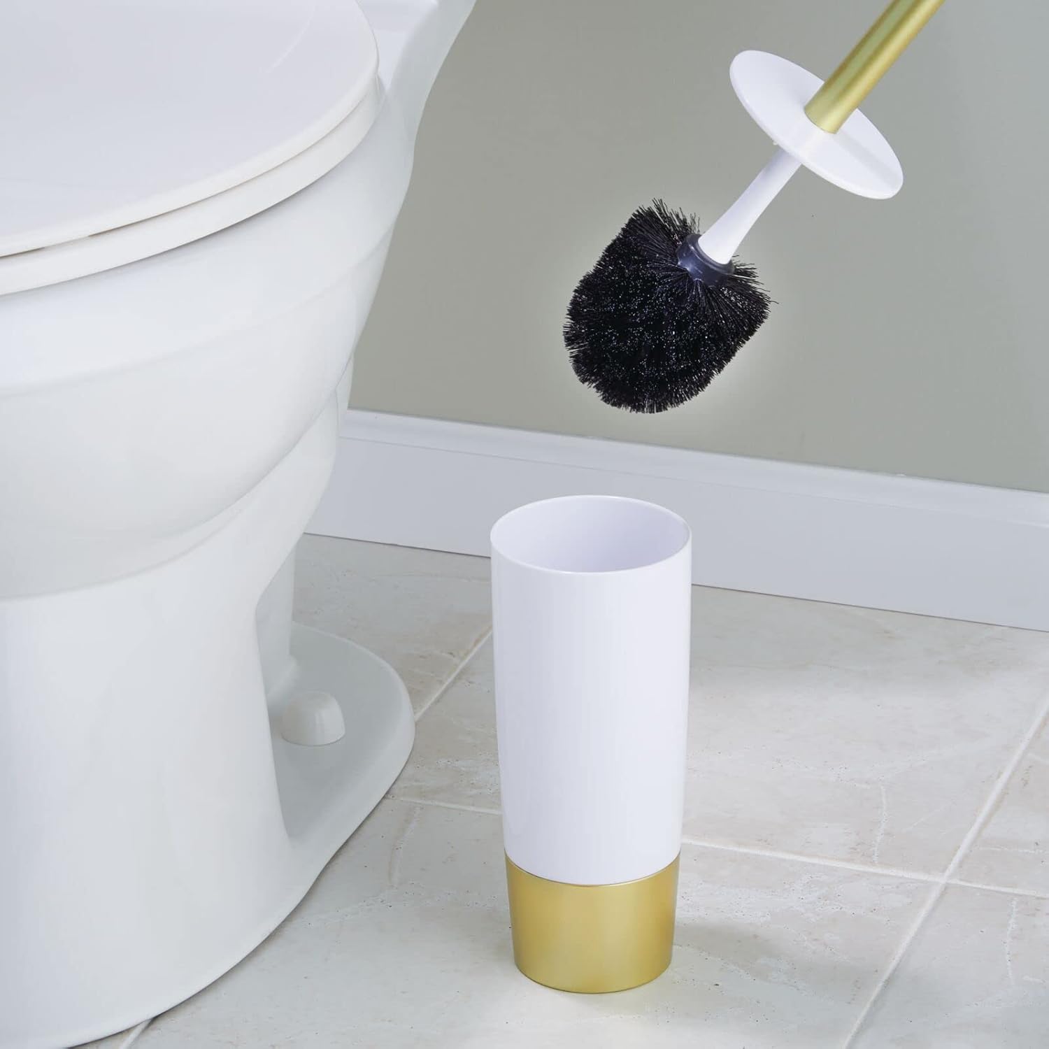 Exclusive Discount 70% Price mDesign Decorative Compact Freestanding Plastic Toilet Bowl Brush and Holder for Bathroom Storage and Organization - Metal Handle/Base - Space Saving, Sturdy, Deep Cleaning - White/Gold Brass Buy 2 get 3 mDesign Decorative Compact Freestanding Plastic Toilet Bowl Brush and Holder for Bathroom Storage and Organization - Metal Handle/Base - Space Saving, Sturdy, Deep Cleaning - White/Gold Brass