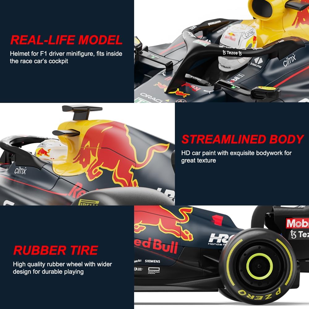 1:12 Scale Remote Control Car for RedBull RB18, 2.4GHz F1 Model RC Cars with Helmet, Electric Sport Racing Hobby Vehicle Gift for Adults, Kids, Boys, Girls - Blue