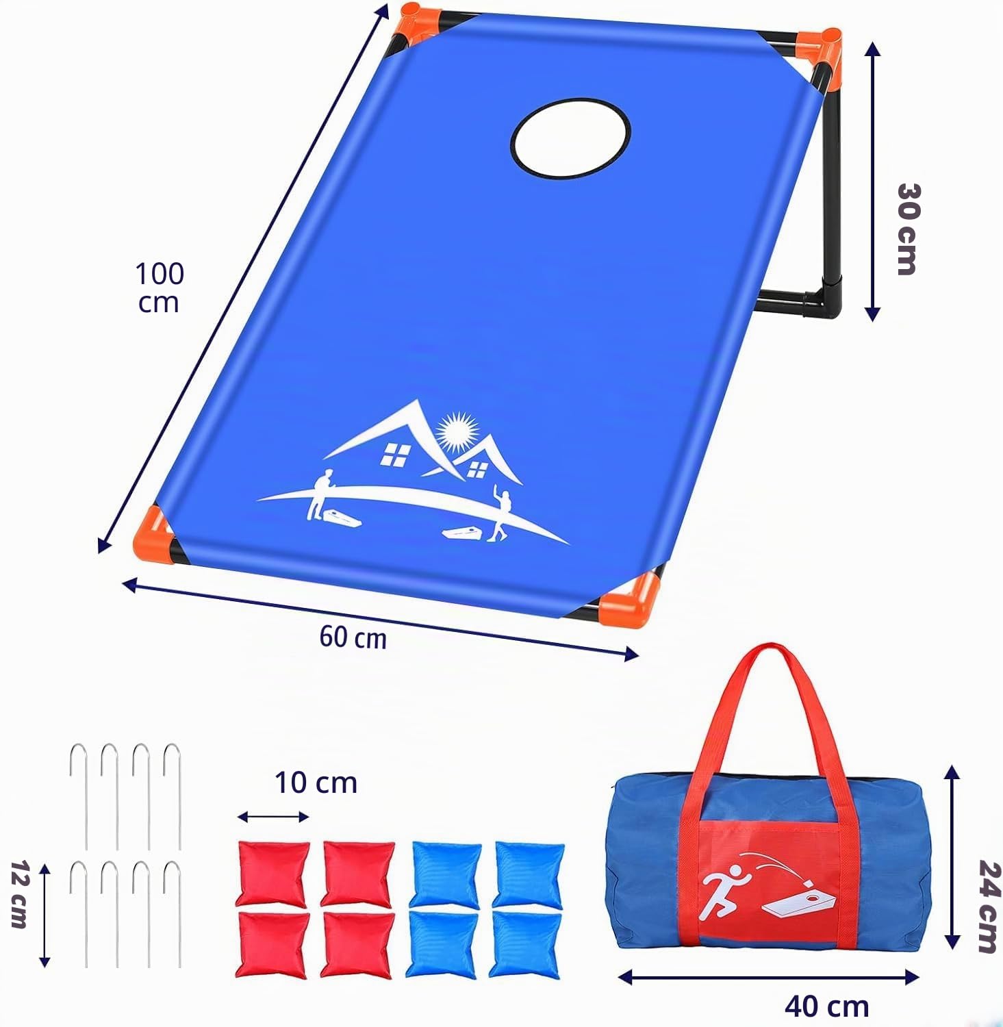 Tragbar Cornhole Spiel Outdoor Cornhole Säckchen mit PVC gerahmt, 8 Bohnensäcke und Tragetasche für Kinder/Erwachsene, Hinterhof, Rasen, Strand Spiele Camping Corn Hole Strandspiele