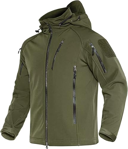MAGCOMSEN Abrigos de invierno para hombre, 8 bolsillos, con capucha, resistente al agua y al viento, chaqueta táctica Softshell