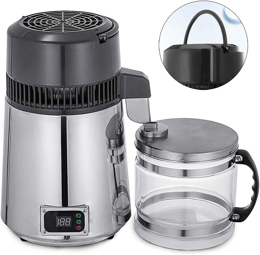 YLOVOW Life Water Distillery Water Distiller Stainless Steel Base with Glass Bottled Water Distiller,Hospital Office Glass Container