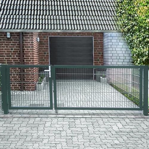 Einfahrtstor 350cm x 123cm 2-flügelig grün Doppeltor Gartentor asymmetrisch mit Pfosten