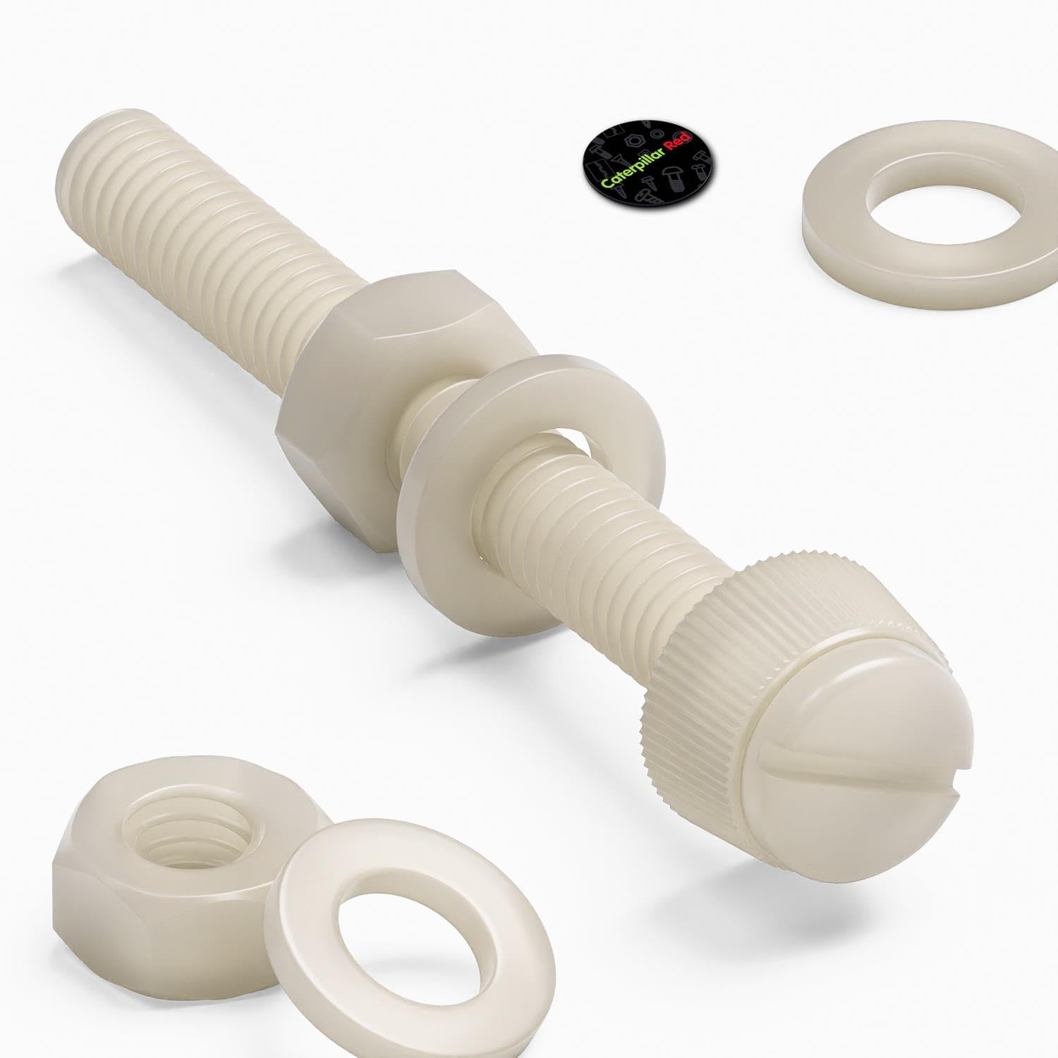 50 x Natural, Nylon Plastic Thumbscrews, knurled, M6 x 50mm, (15/64 x 1 37/64 in), Nuts, Bolts, washers