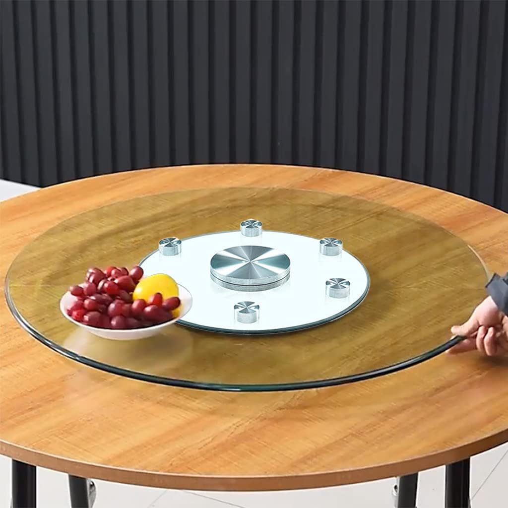 Tempered Explosion-proof Glass Turntable Lazy Susan Enlarged Bottom Aluminum Alloy Turntable with 6 Anti-swing Auxiliary Wheels (Diameter 60/70/80CM)