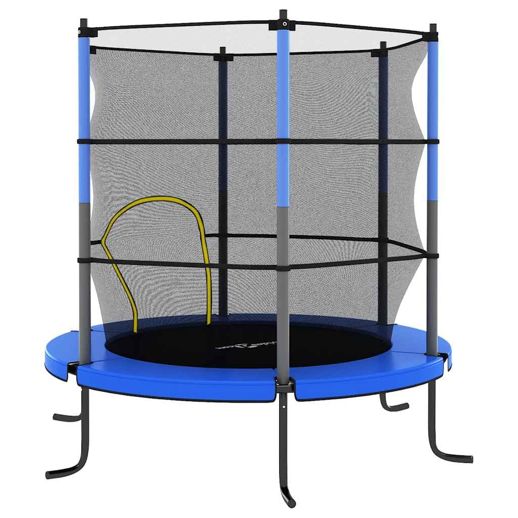 Trampolino rotondo con rete di sicurezza, 140 x 160 cm, blu, trampolino da giardino con copertura dei bordi, molla, scala e tappetino per salti, per giardino, terrazza, movimento, equilibrio