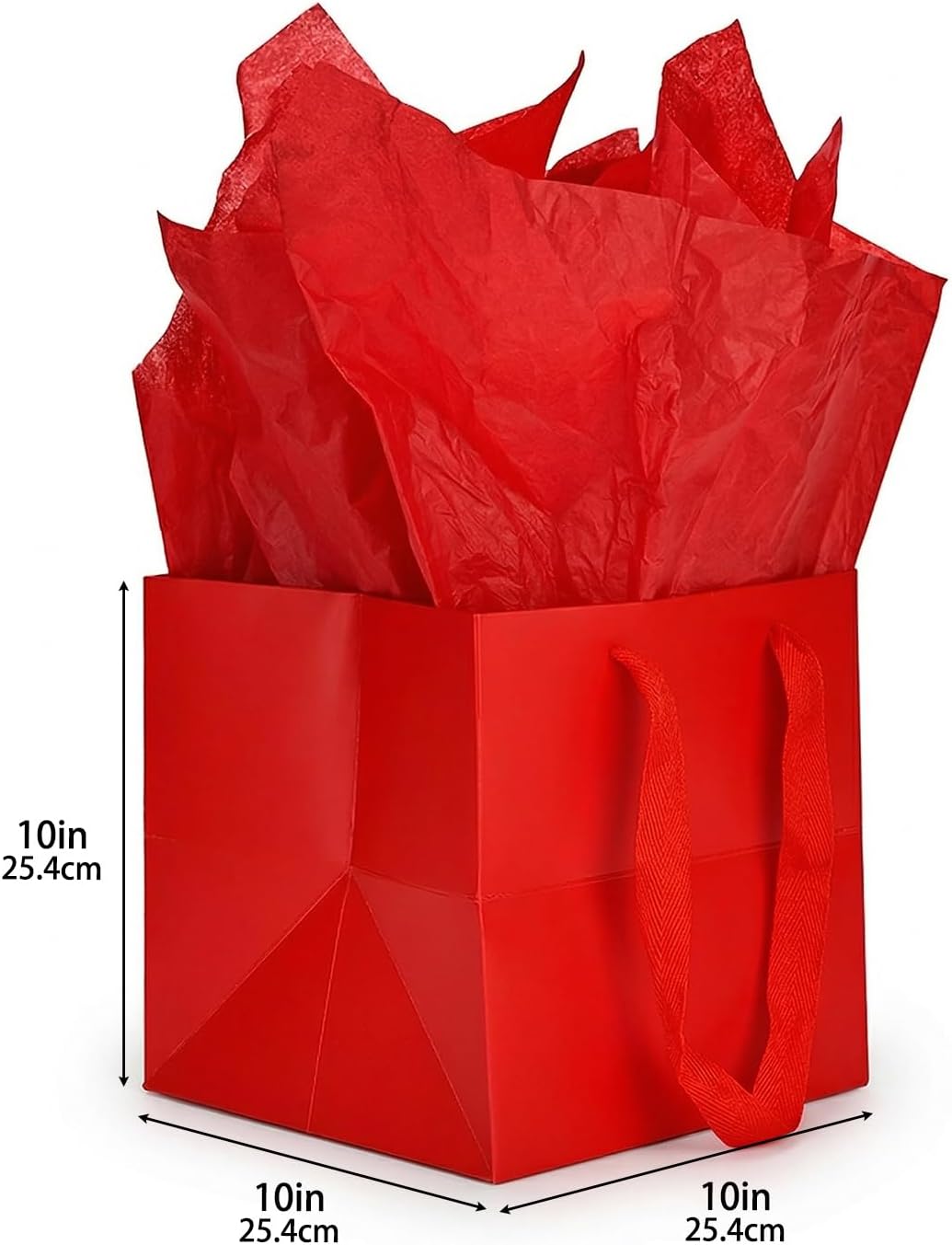 Papertide 2 Pack 10x10x10 inch Red Square Gift Bags with Tissue Ppaper image 5