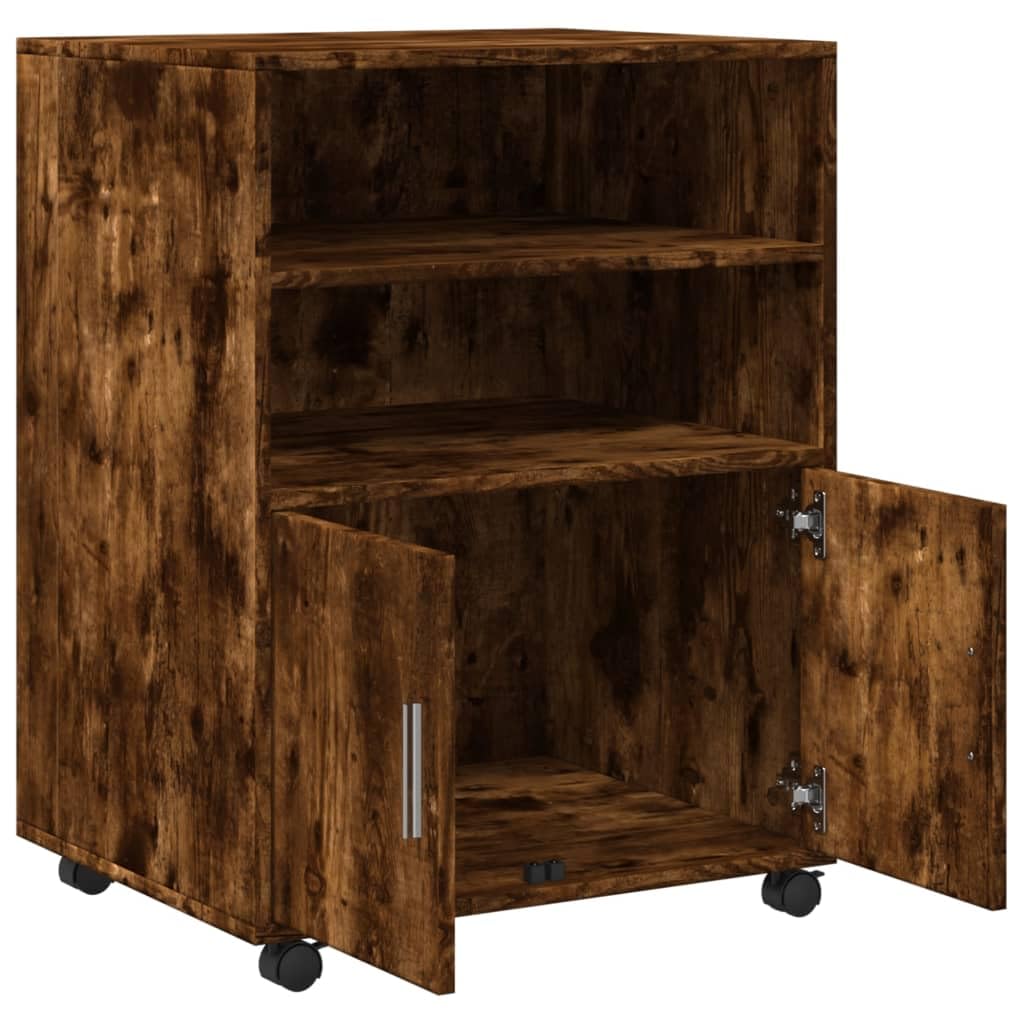 Brokky Armadietto con Ruote Rovere Fumo 60x48x81 cm in Truciolato-Carrello Porta Stampante,Mobiletto con Ruote,Supporto per Stampante in Legno,Classificatore per Documenti per Studio,Ufficio