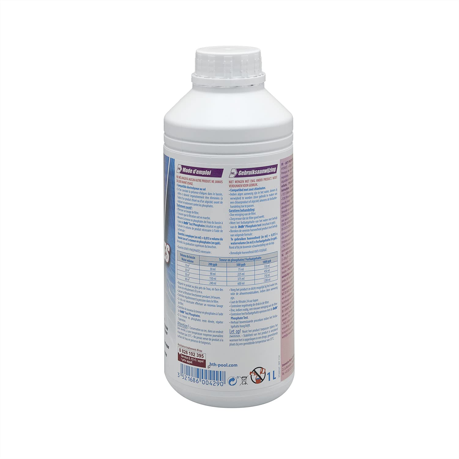 HTH Anti-PHOSPHATES Liquide - 1L | Elimine des Phosphates - Ultra Concentré + 10 Tests HPS OFFERTS 6 en 1