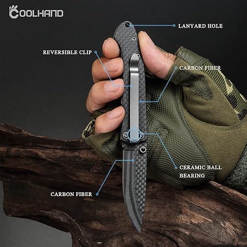 Miniatura 3 de Cool Hand Cuchillo de bolsillo de fibra de carbono de 1.5 onzas y 4.5 pulgadas con hoja de fibra de carbono sólida de 3.25 pulgadas, mecanismo de