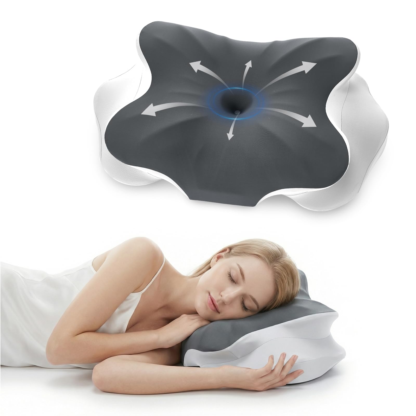 Memory Foam Cervical Pillow for Neck Pain Relief Ergonomic Contour Pillow with Dual Heights Armrest Dual Neck Support