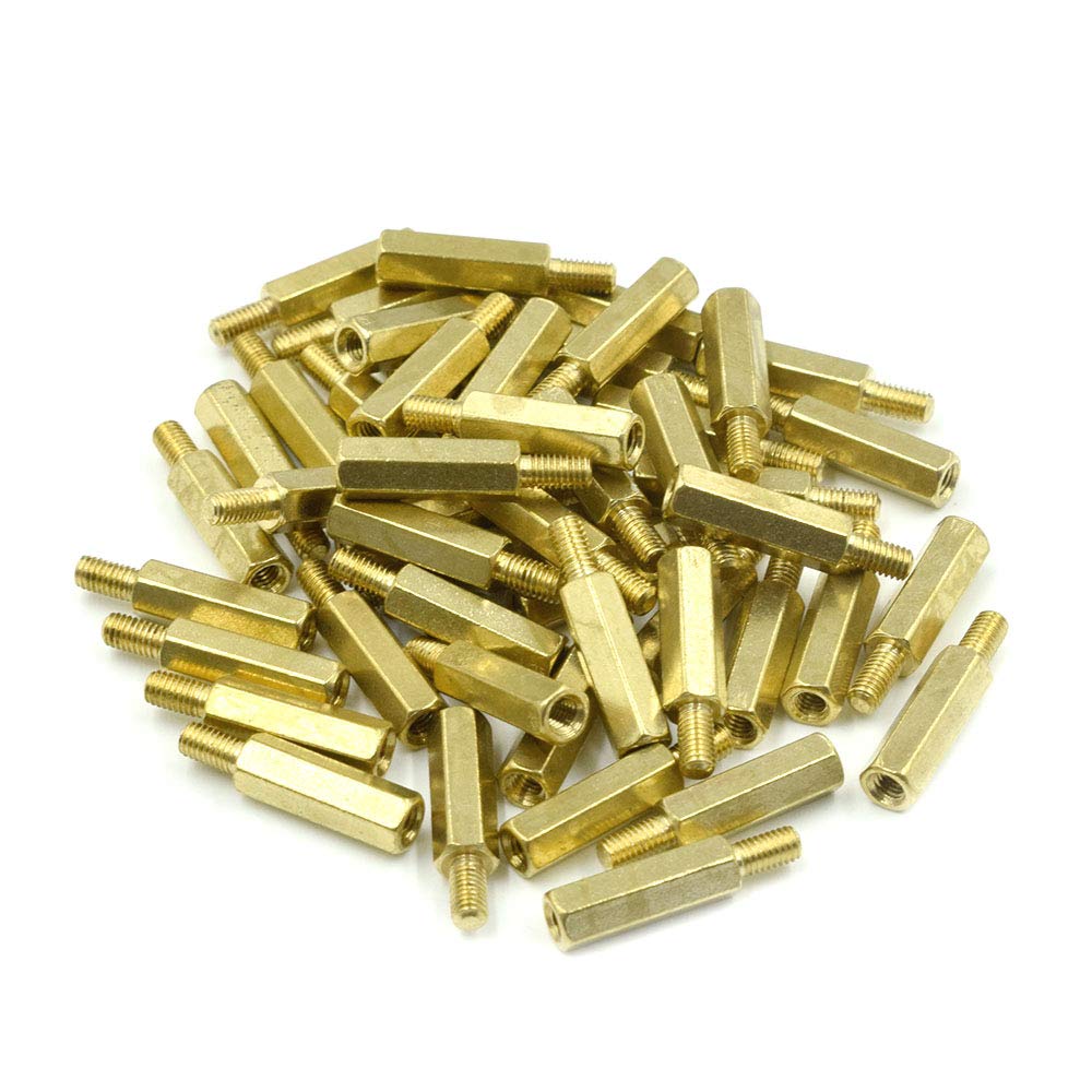 M3 x 15mm + 6mm Male to Female Thread Brass Hexagon Hex Standoff Spacer Pillars - (50 Pcs)