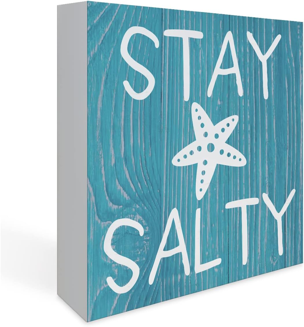 WRSUNT Summer Decor,Beach Decorations for Home, Beach Decor, Starfish Decor, Beach Theme House Room Bedroom Bathroom Decor, Beach Sign, Beach Decor for Classroom, Stay Salty Sign 5 X 5 Inches