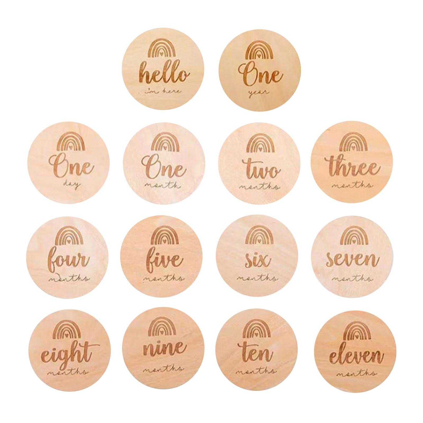 5 Set 14 Stück Meilensteinkarten rund Holz für monatliche Aufnahme Disc Türhänger
