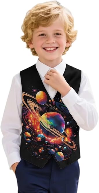 Boys Elegant Suit Vest with 2 Pockets Breathable Formal Button Waistcoat School Daily Casual