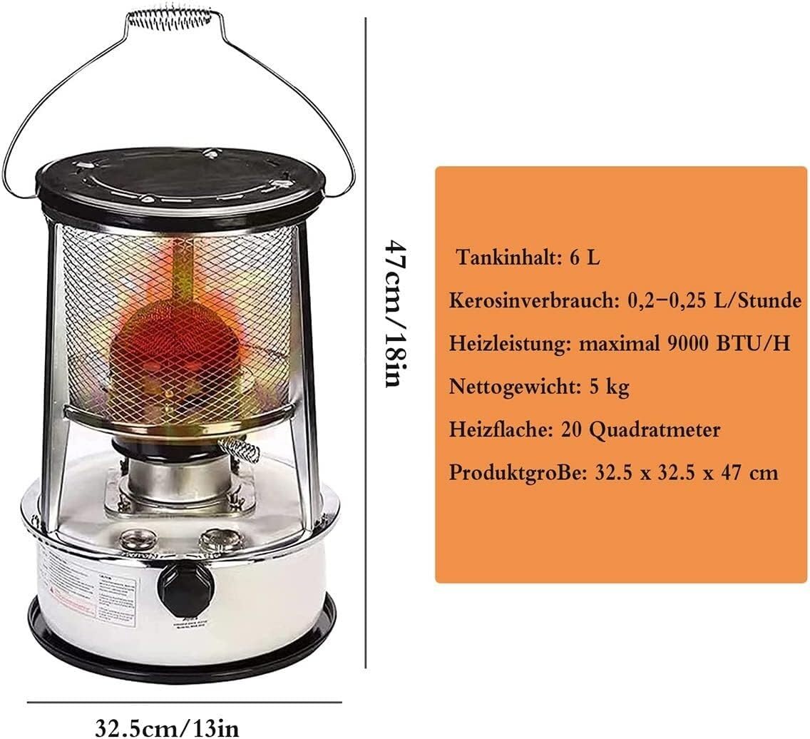 Grzejnik kempingowy Wewnętrzne grzejniki naftowe Kompaktowy konwekcyjny grzejnik namiotowy z regulowanym płomieniem 0,25 l/h 4,6 l/6 l(White (6L))