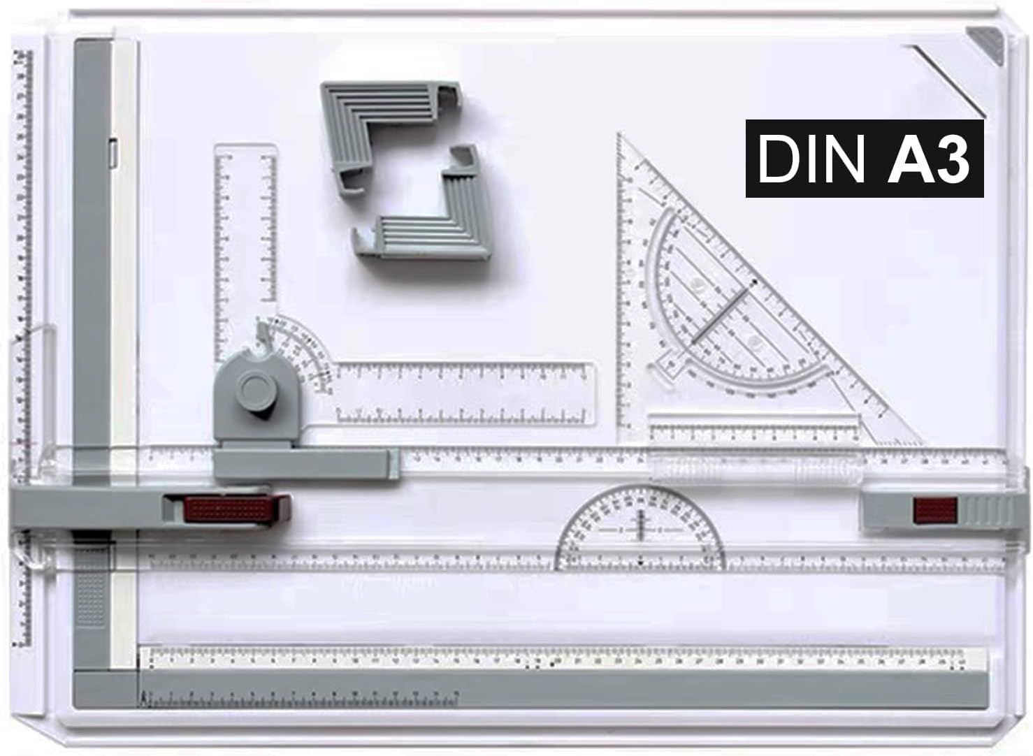 Zeichenplatte A3 Zeichenbrett Professioneller Zeichentisch mit Schiebelineal Zeichendreieck und Maßstab T-Quadrat für Ingenieure Designer Studenten zum Exaktes Arbeiten und Studium