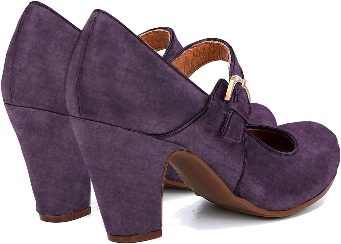 SHODENSE Women Vintage Chunky High Heel Mary Jane Shoes Round Closed Toe Ankle Strap Dress Sandals 3" Block Heels Mary Jane Lolita Pumps Two-Toned Patchwork Buckle Office Lady Wedding Retro 4-11 M US - Image 5