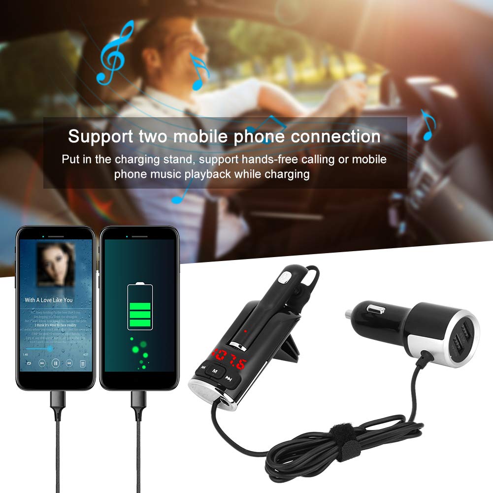 Transmisor Bluetooth, Adaptador de Radio FM Reproductor MP3 Kit Manos Libres para Auto con Cargador USB Dual para transmisión de Audio en vehículos