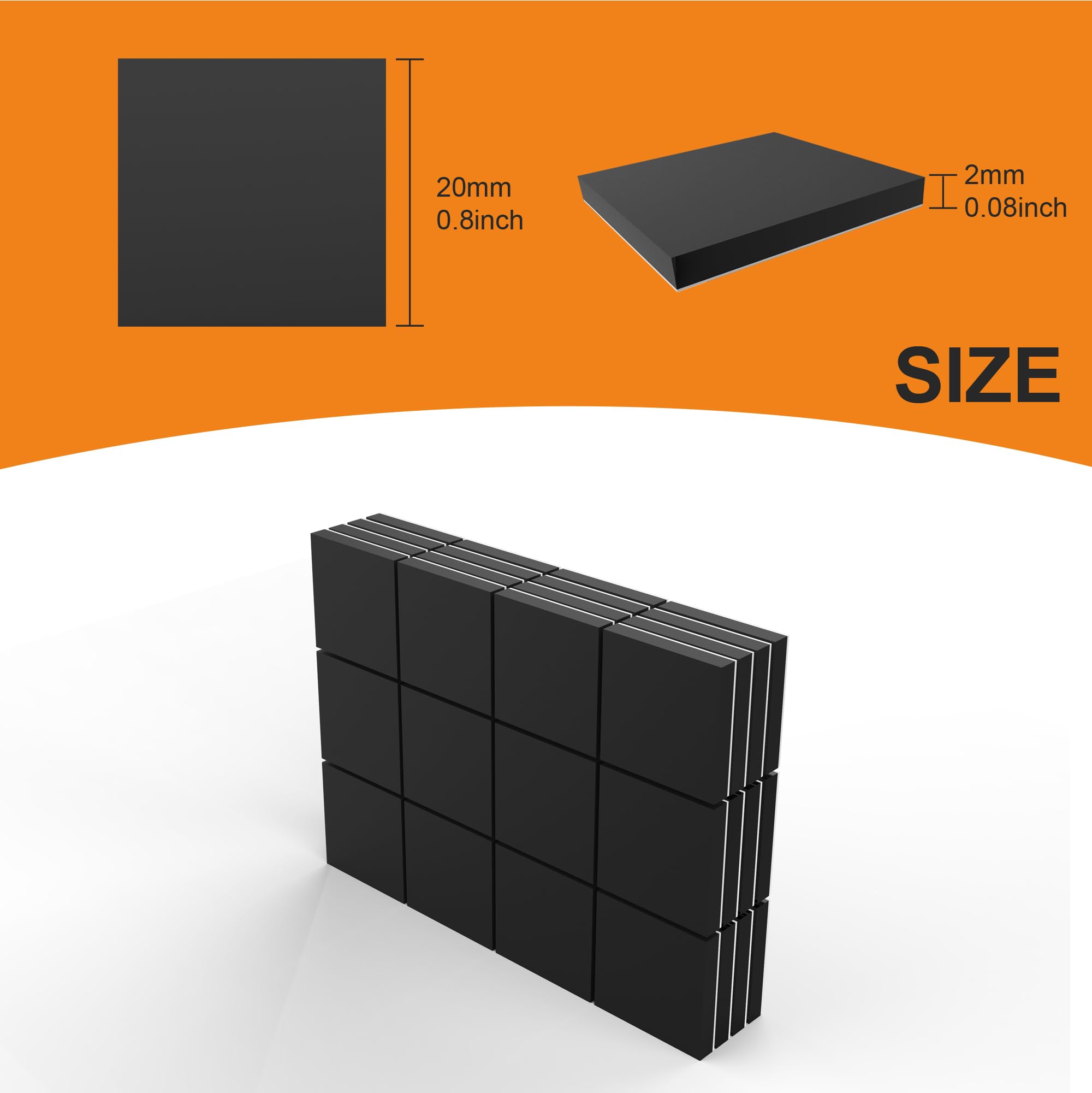 Carrés Magnétiques Adhésifs, 20 X 20 X 1,5 Mm, Carrés