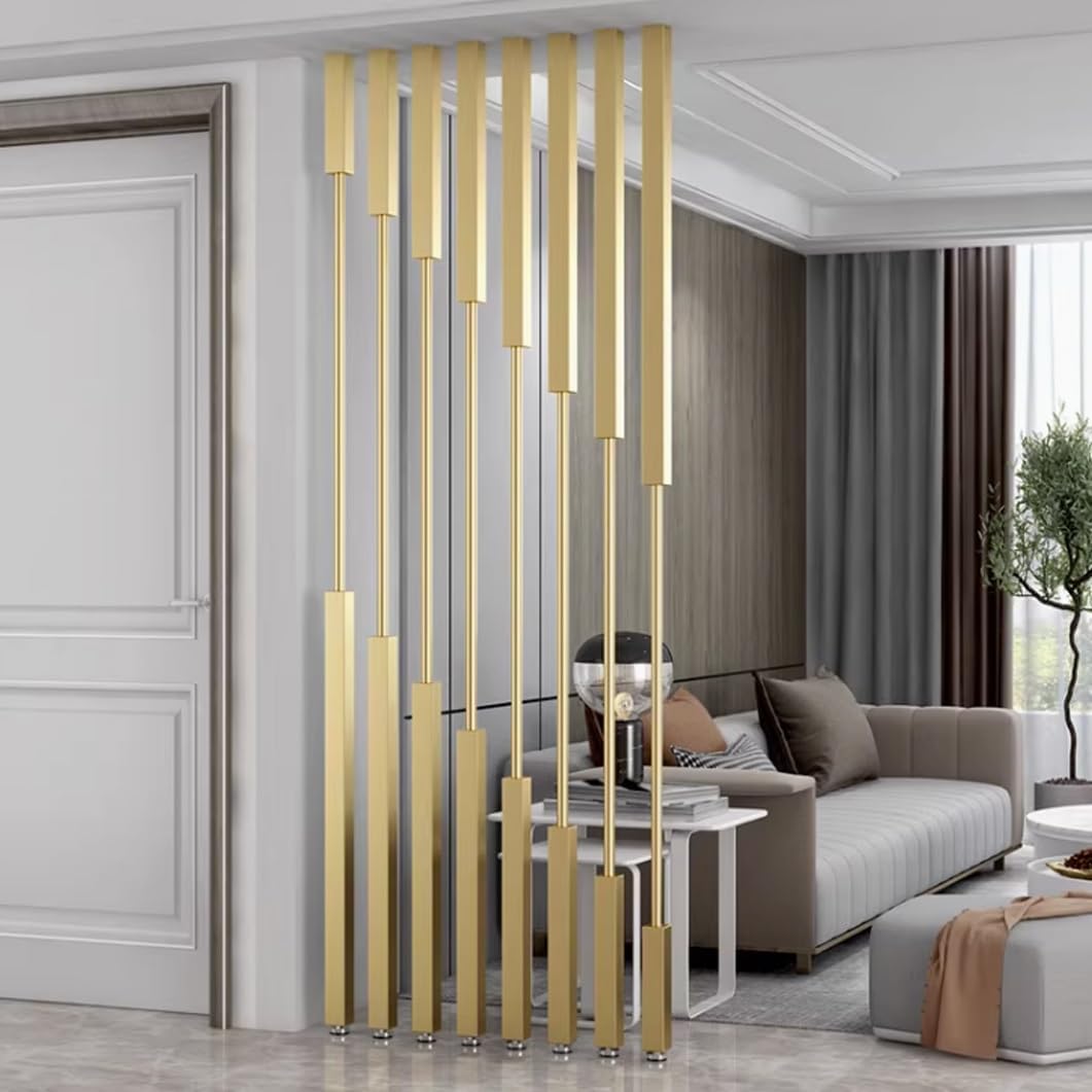 8 Pcs Metal Room Divider, Adjustable Height Privacy Screens, Customizable Floor-to-Ceiling Partition, Ideal for Home Office Separation, Stylish Columnar Room Separator.