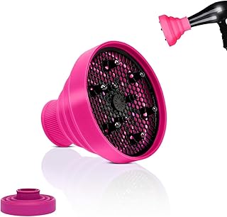Universal hair diffuser, Silicone Folding Hairdryer Diffuser - Dries Hair Rapidly and Softly Universal attachment fits almost all hair dryers, for curly or wavy hair styling (Pink)