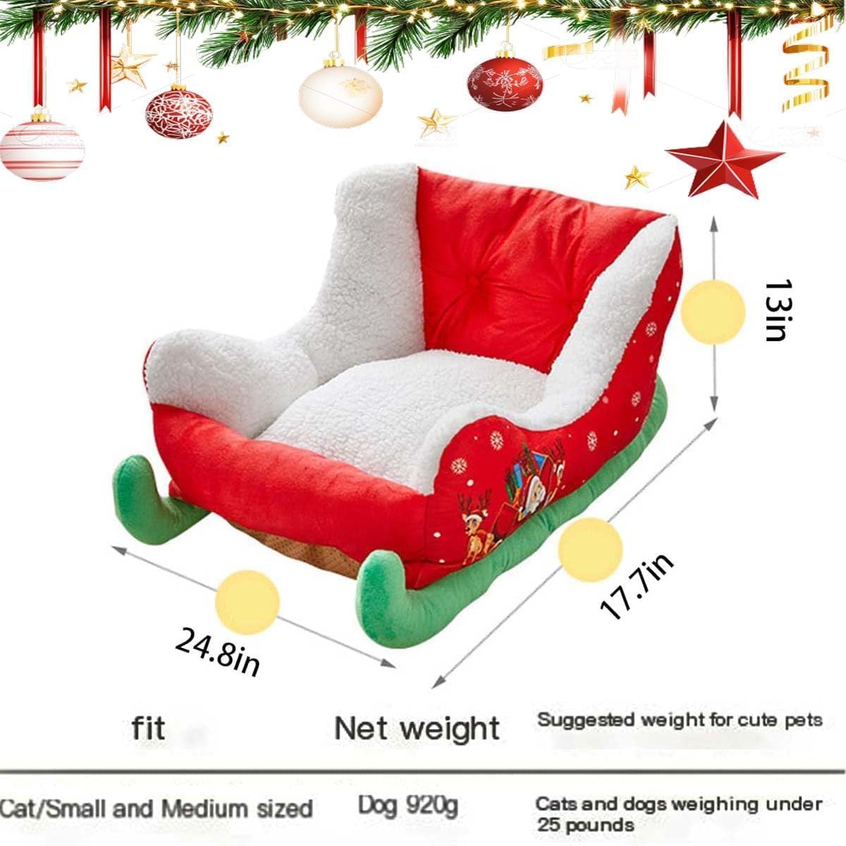 Christmas Sleigh Dog Bed, Festive Plush Cozy Dog Bed - Christmas Sleigh, Funny Santa Sleigh Pet Warm Bed with Non-Slip Base, Easy to Clean & Long-Lasting for Indoor & Outdoor Use (#A,23.6*14.9*11.0in)