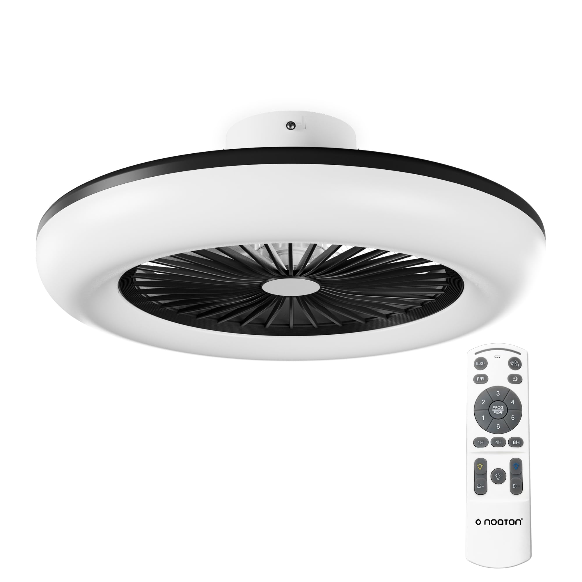 Noaton 11055B Callisto, Negro, Ventilador de techo con luz, Mando a distancia, Atenuación LED, 3 temperaturas de color ajustables, Temporizador, Flujo de aire hasta 61 m3/min, Ø55cm