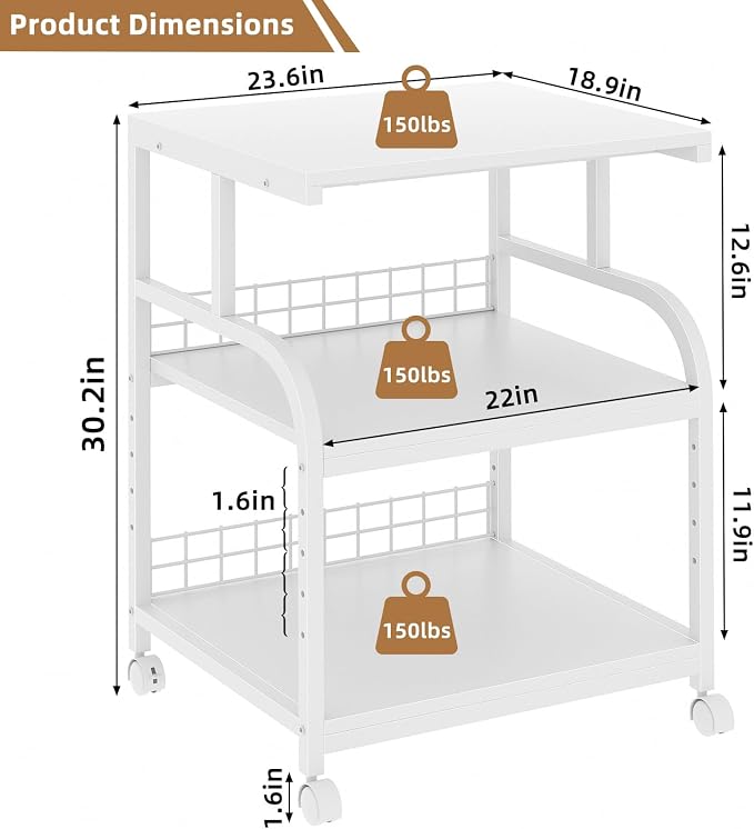 Soporte grande para impresora de 3 niveles Lerliuo blanco miniatura 2