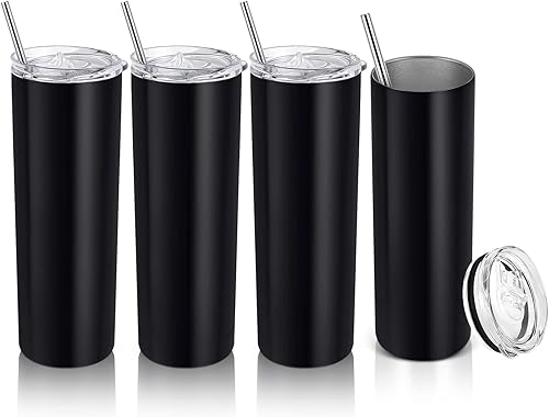 Miniatura 8 de Paquete de 4 vasos delgados de acero inoxidable, vasos de viaje con aislamiento, vaso delgado de 20 onzas para agua, vaso con aislamiento de doble