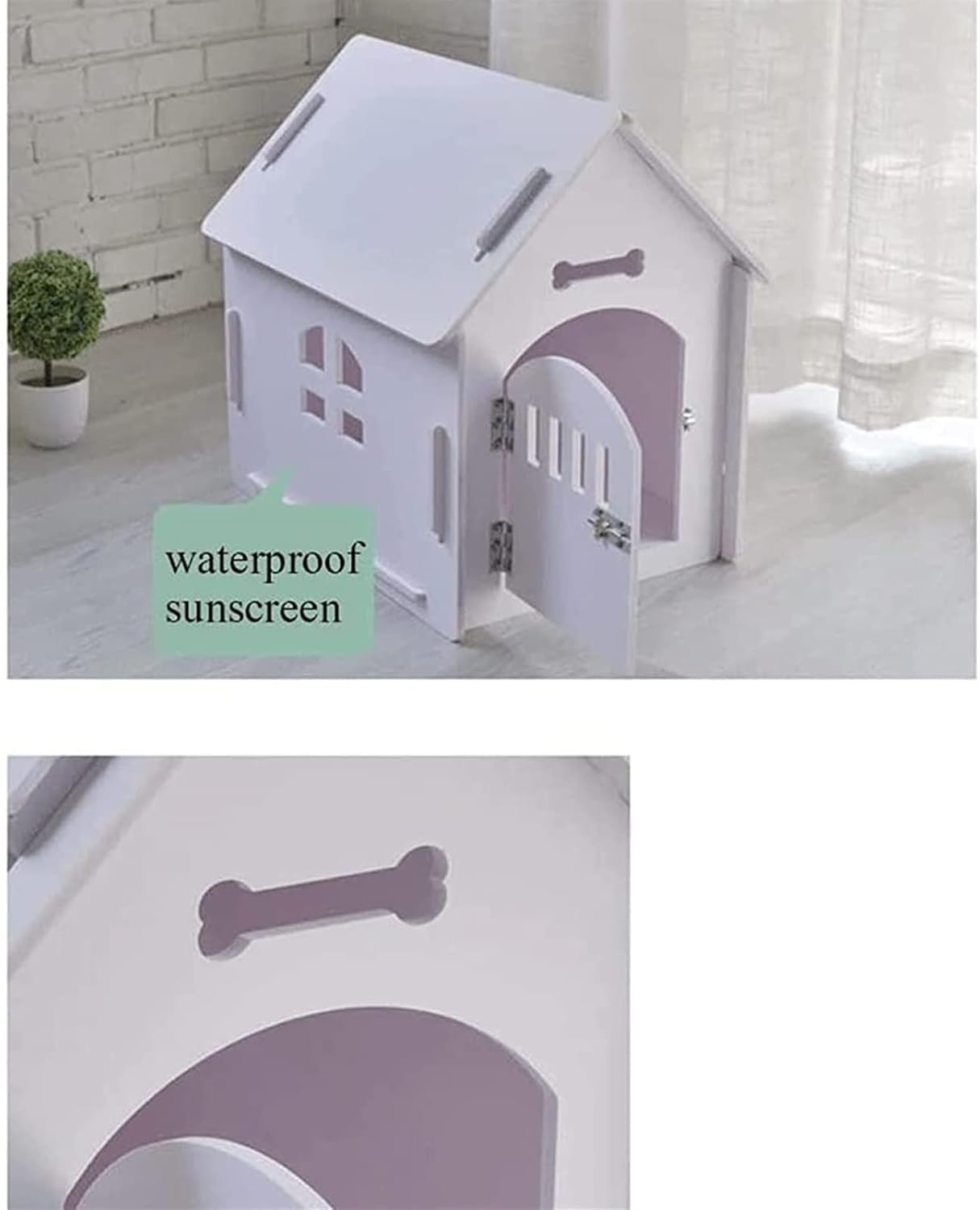 Dog Cat House Indoor Outdoor with Door Windows Pet Log Cabin Kennel Home Pet Furniture for Small Medium Large Animals White (Large)