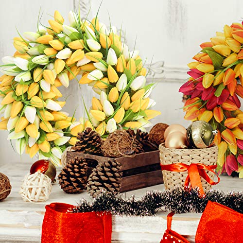 Hantajanss Artificial Tulip Flower Wreaths For Front Door 20 Inches, Silk Fake Flower Mini Tulip Wreaths For Spring, Summer, Winter, Home, Wedding, Festiva Décor #TOP2