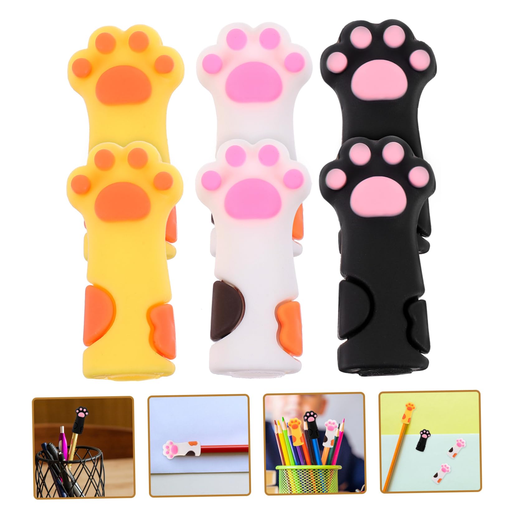 Lot De 6 Capuchons En Silicone Forme Patte De Chat - Pour Crayons Et Stylos - Accessoire Kawaii Anti-casse